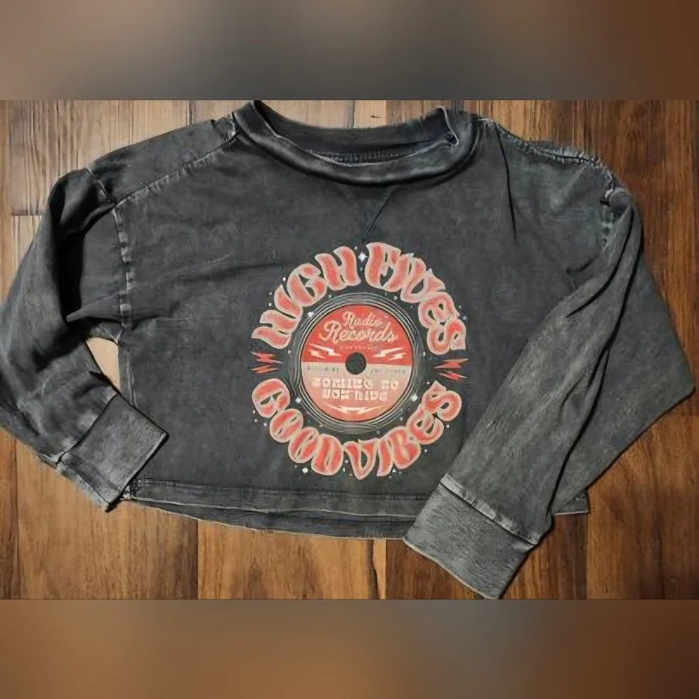 Cotton on Kids Boys Sz 5 Long Sleeve Stonewashed Shirt Radio Records Retro - Picture 1 of 3